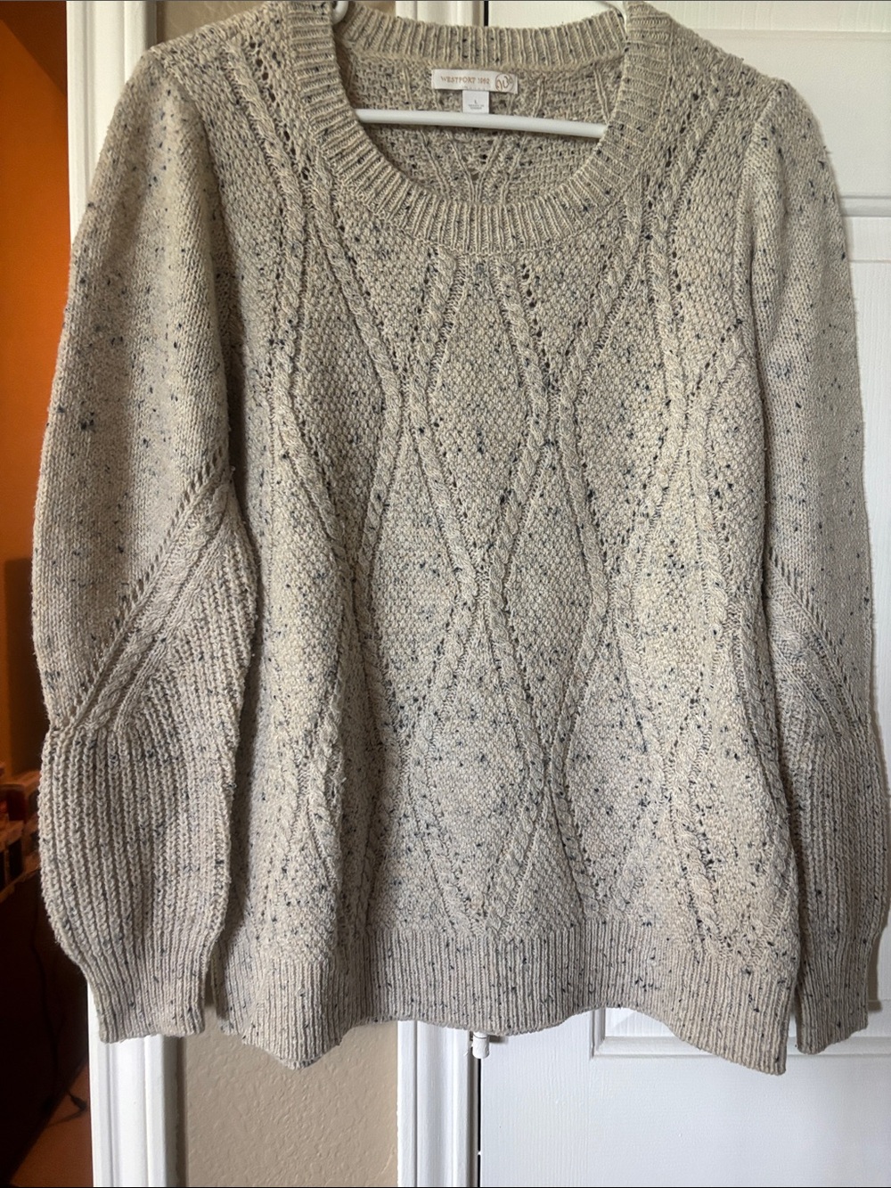 Westport Beige Speckled Cable-Knit Crewneck Sweater